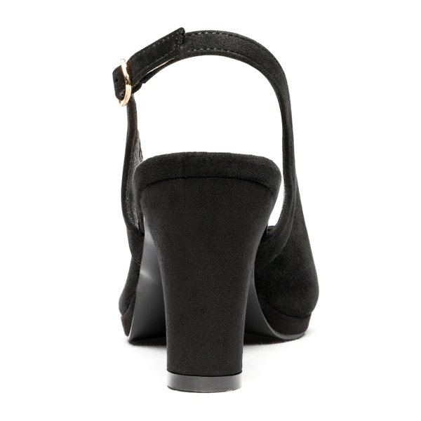 Chunky Heel Peep Toe Slingback Pumps - BLACK SUEDE - 3